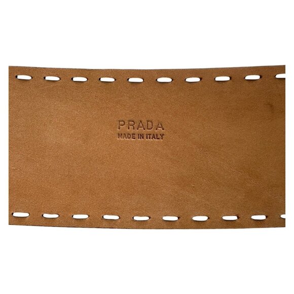 PRADA Belt Women 36 EU 90 Wide Leather Brass Round Buckle Hippie Statement Italy - Picture 10 of 16